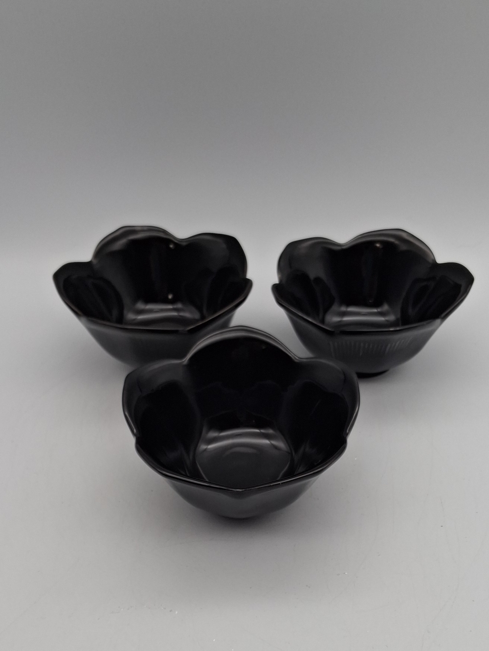 Pier One - Black Flower-Shaped Small Ceramic Serving Bowls - Set of 3